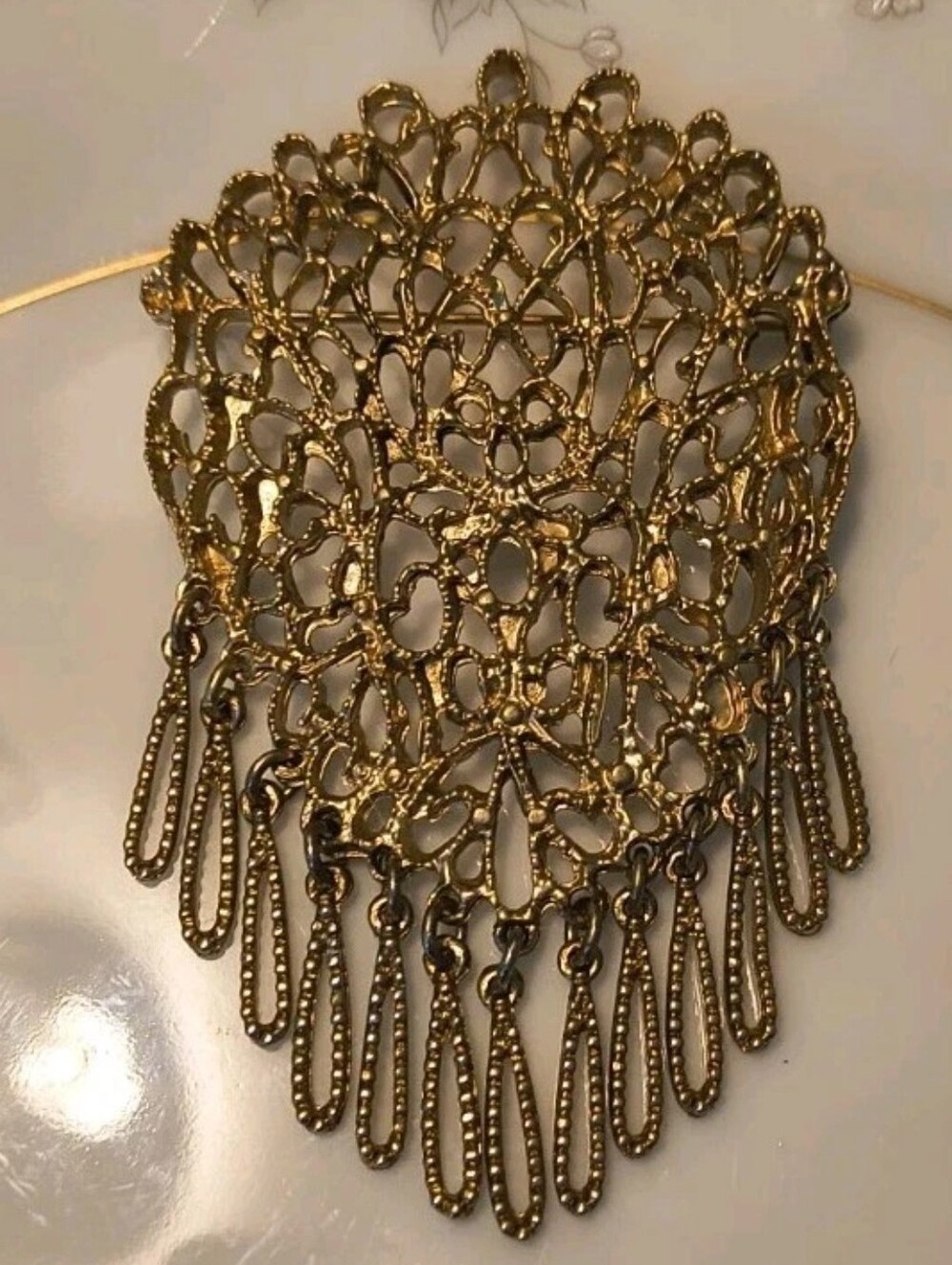 Vintage 60s MCM Unsigned Monet Gold Tone Big Filigree Brooch